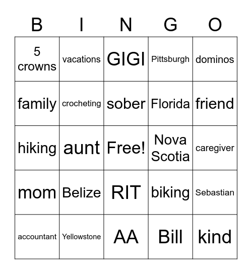Peggy Bingo Card