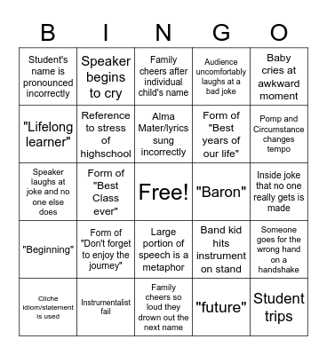 Graduation Bingo Card