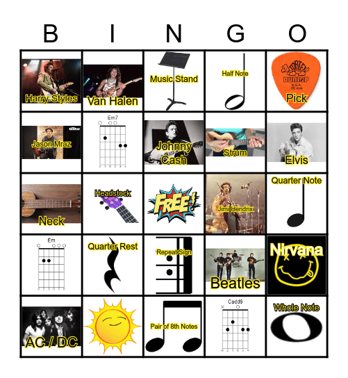 Guitar Bingo - Mr Warnick May 2022 Bingo Card