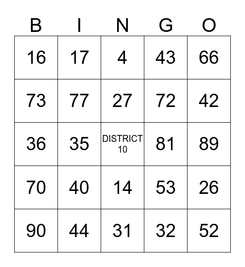 DISTRICT 10 RESTAURANT & BAR Bingo Card