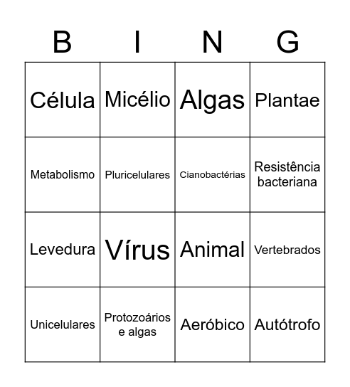 Contraturno 8ºano Bingo Card