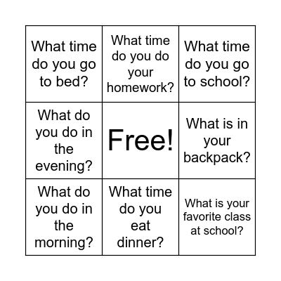 Classmate Interviews Bingo Card