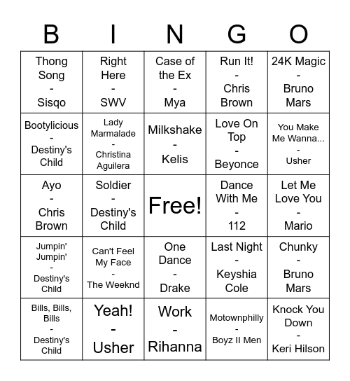 Energy Booster: R&B Bingo Card