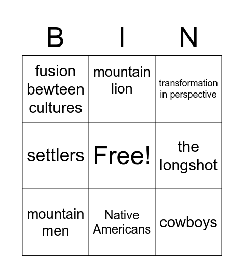 Jeremiah Johnson Bingo Card