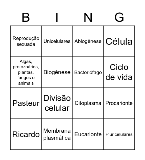 Contraturno 6º ano Bingo Card