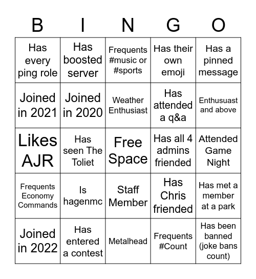 Untitled Bingo Card