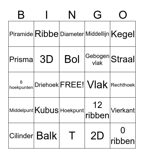 Ruimte Bingo Card