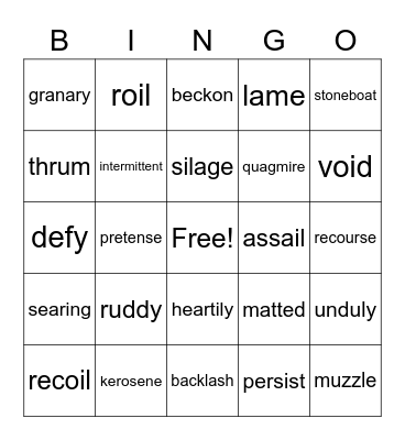 Tracker Vocabulary Bingo Card