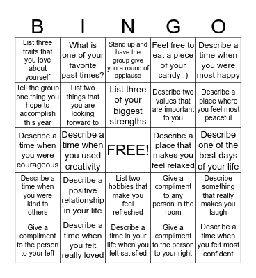 Positive Psychology Bingo Card