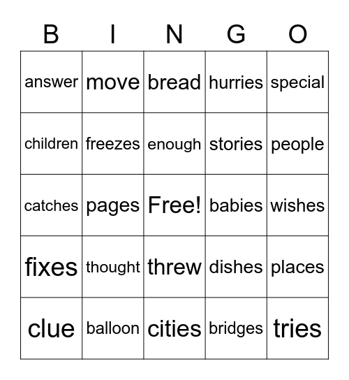 2nd Letterland Bingo unit 19 Bingo Card