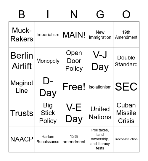 Final Review Bingo Card