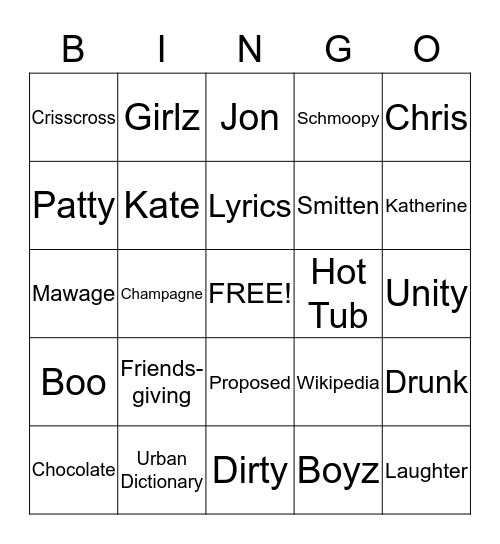 Silent Wedding Bingo Card