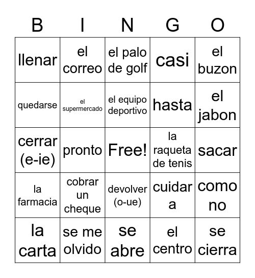 Realidades 2 3A Bingo Card