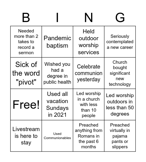 Hackensack Bingo Card