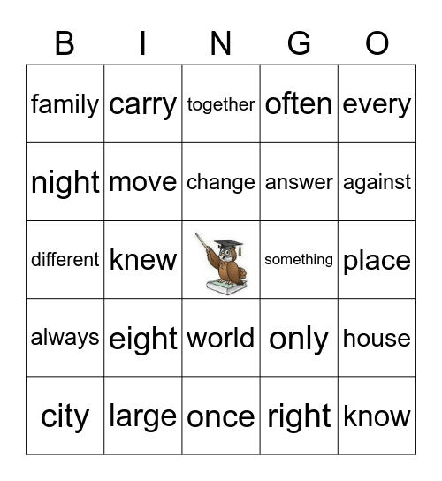 Trick Words Bingo Card