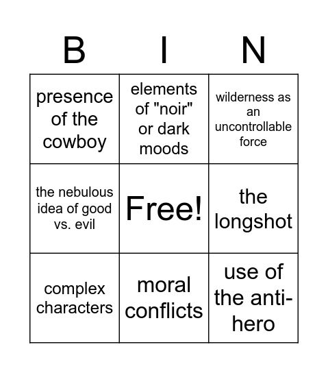 Revisionist Western: Jeremiah Johnson Bingo Card