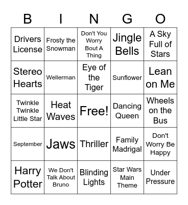 Guess the Song BINGO Card