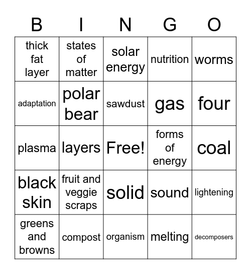 Third Grade Science Concepts Bingo Card