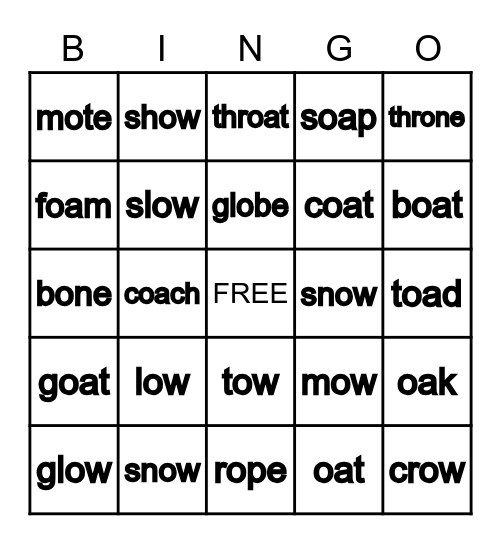 BINGO oa,o-e,ow Bingo Card