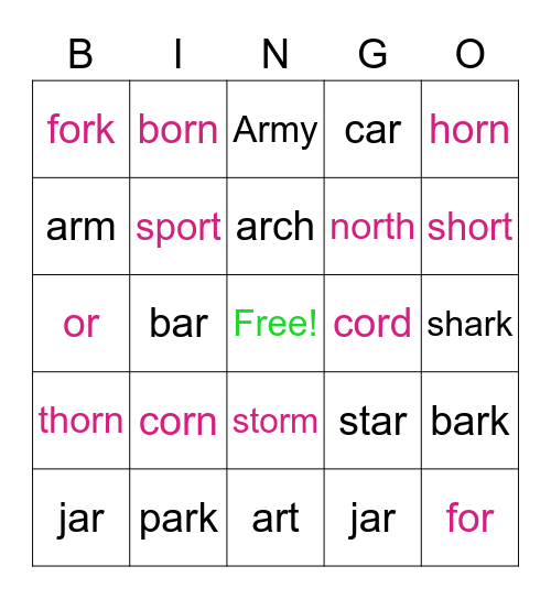 AR and OR Bingo Card