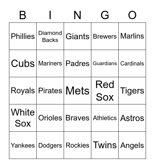 MLB Bingo Card