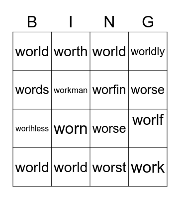 wor Bingo Card