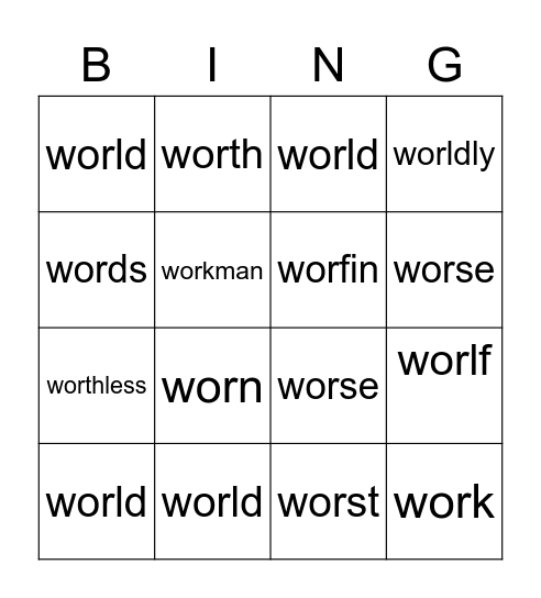 wor Bingo Card