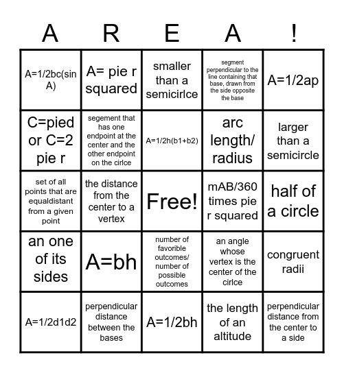 Matho Bingo Card