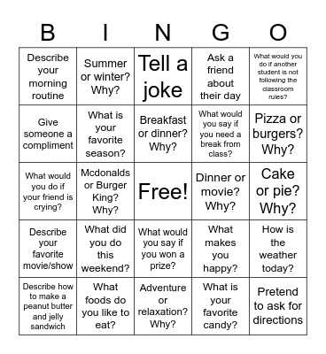 Conversation Bingo 2 Bingo Card