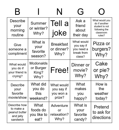 Conversation Bingo 2 Bingo Card