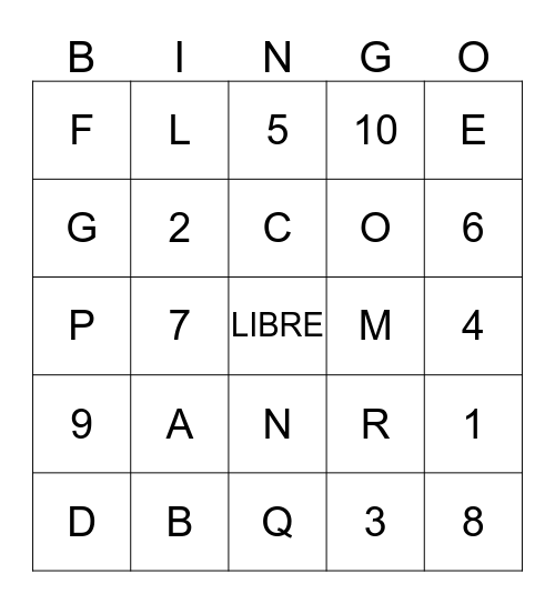 EL ALFABETO Y LOS NUMEROS Bingo Card