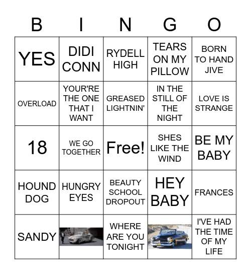 GREASE & DIRTY DANCING SOUNTRACK Bingo Card