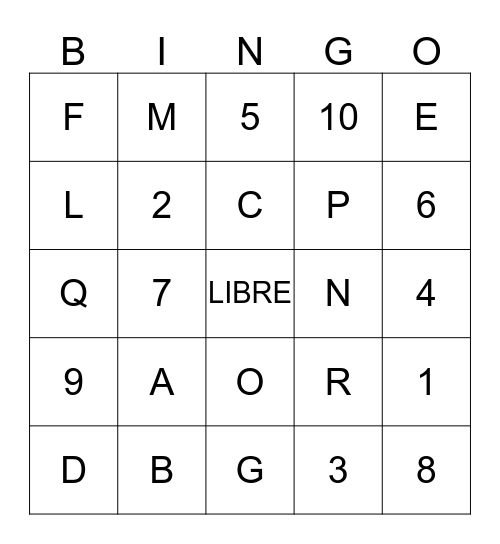 El alfabeto y los numeros Bingo Card