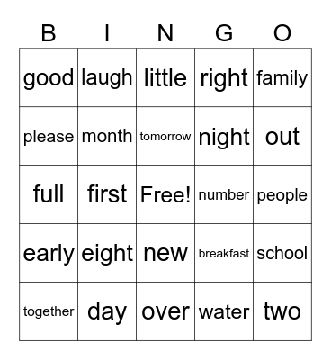 Trick Word Bingo Card