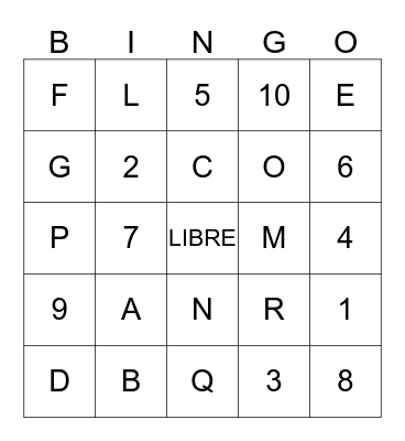 El alfabeto y los numeros Bingo Card