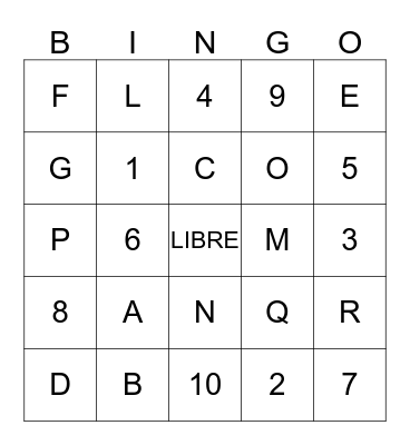 EL ALFABETO Y LOS NUMEROS Bingo Card
