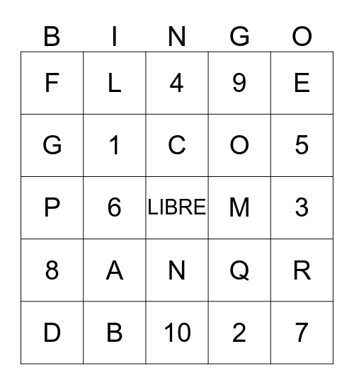 EL ALFABETO Y LOS NUMEROS Bingo Card