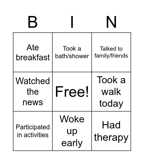 INDIVIDUAL BINGO Card