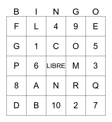 EL ALFABETO Y LOS NUMEROS Bingo Card