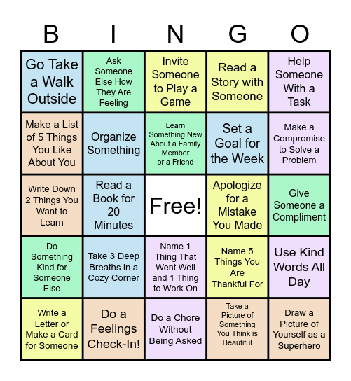 Social Emotional Learning Bingo Card