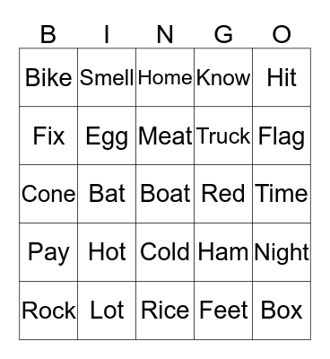 Vowel Sounds Bingo Card