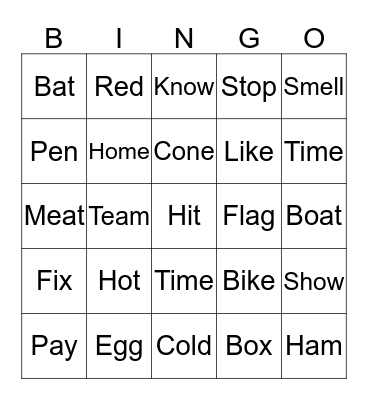 Vowel Sounds Bingo Card