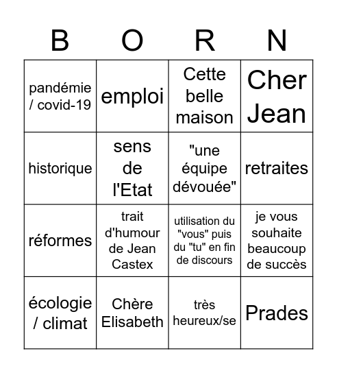 Passation à Matignon Bingo Card