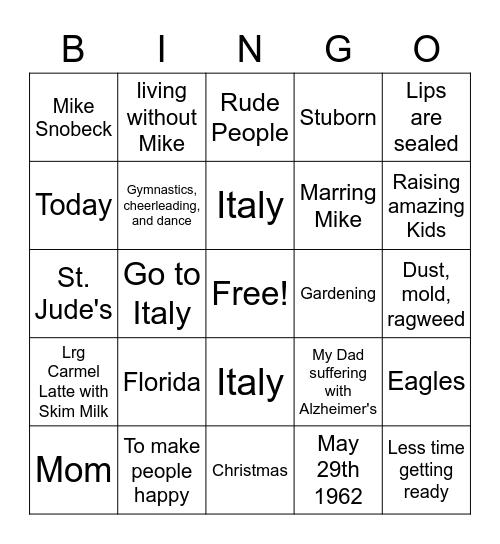 Cheri's Birthday Bingo Card