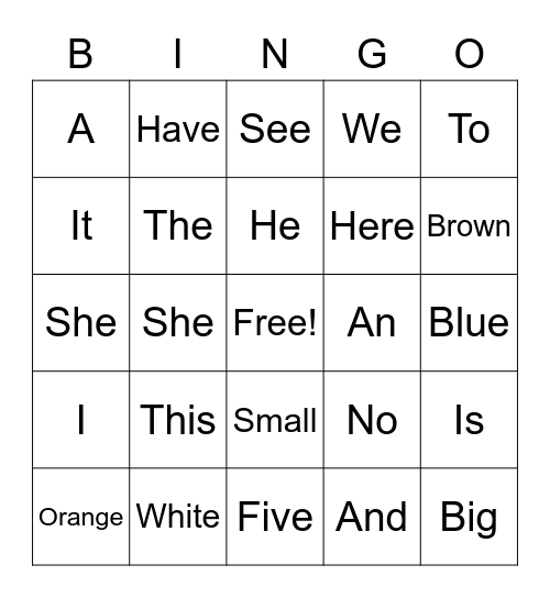 Sight words and Color Words Bingo Card