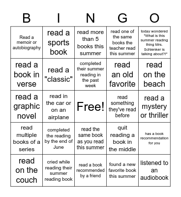 Summer Reading Bingo    Find someone who... Bingo Card