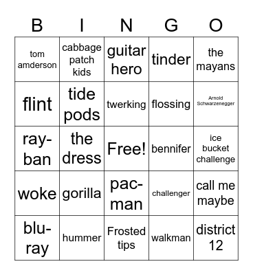 Pop Culture Bingo: 80's, 90's, 2000's, 2010's Bingo Card