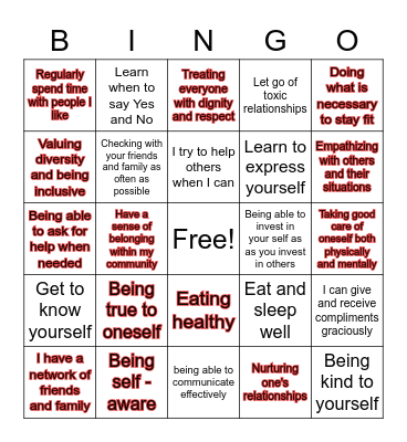 Social wellness Bingo Card