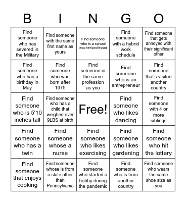 Network Bingo Card