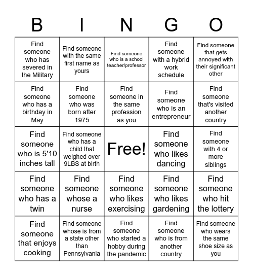 Network Bingo Card